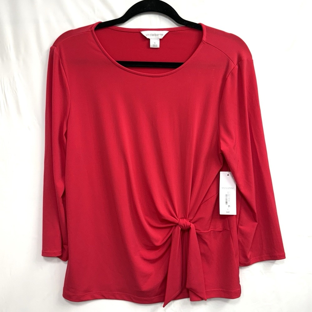 New Liz Claiborne Woman's Jazzy Rose Blouse Tie Front Size Small long sleeves